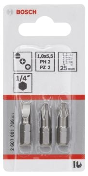 Bosch 3 Parça ExtraHard PH2/PZ2/SL1,0*25 mm