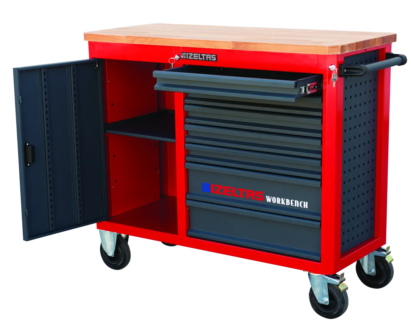 İzeltaş Takım Dolabı Ahşap Üst Tablalı Workbench 7 Çekmeceli