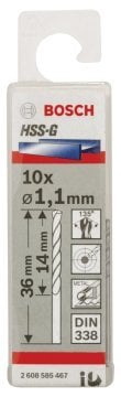 Bosch HSS-G 1,1*36 mm 10'lu Paket