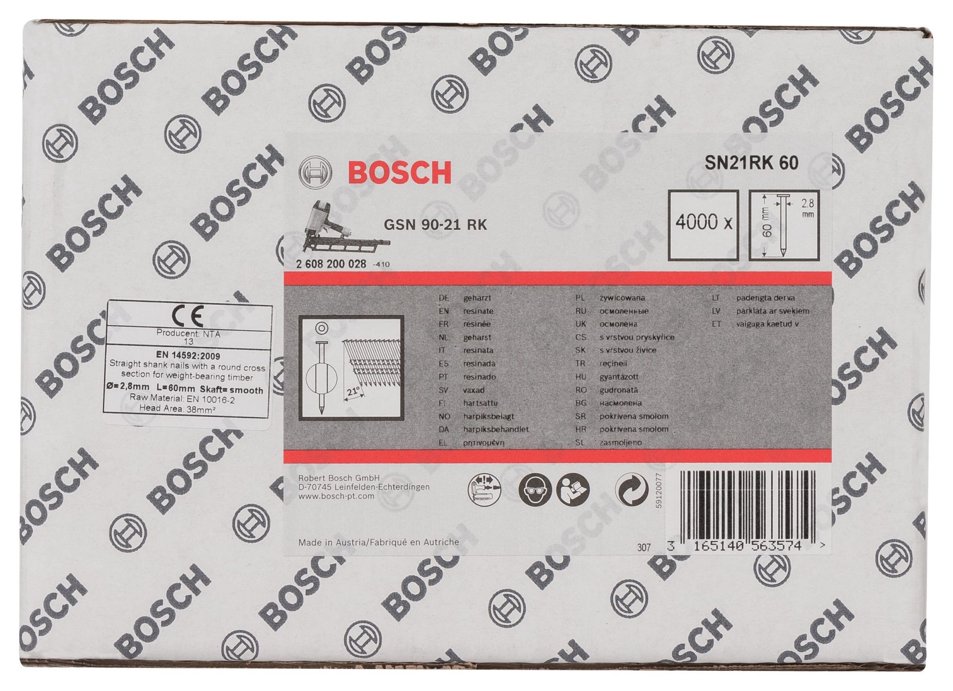 Bosch GSN 90-21DK Çivi  60mm 4000li Düz Parlak