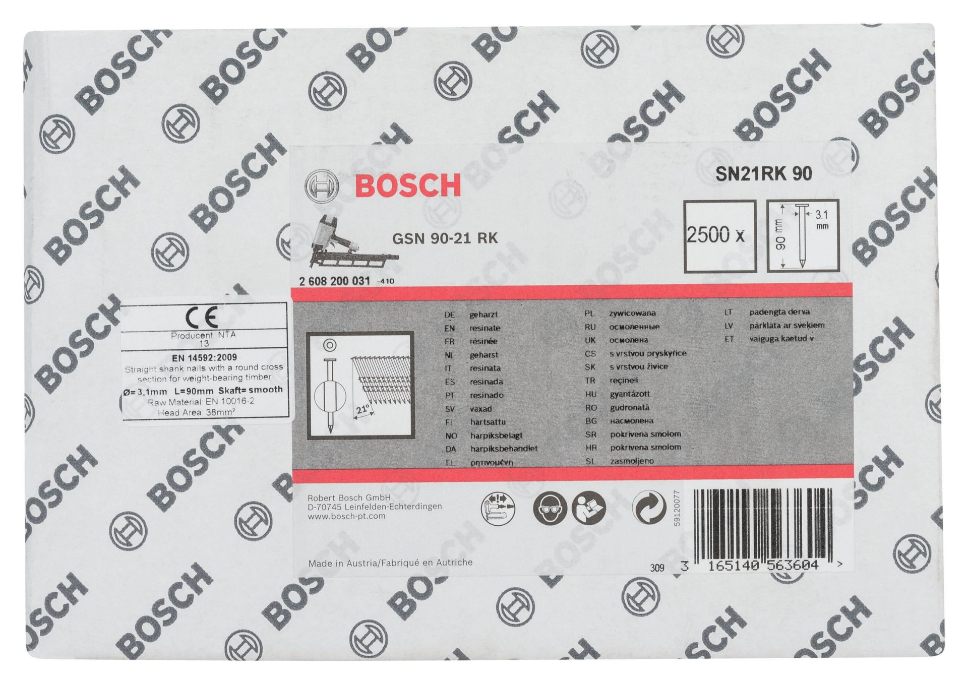Bosch GSN 90-21DK Çivi  90mm 2500lü Düz Parlak