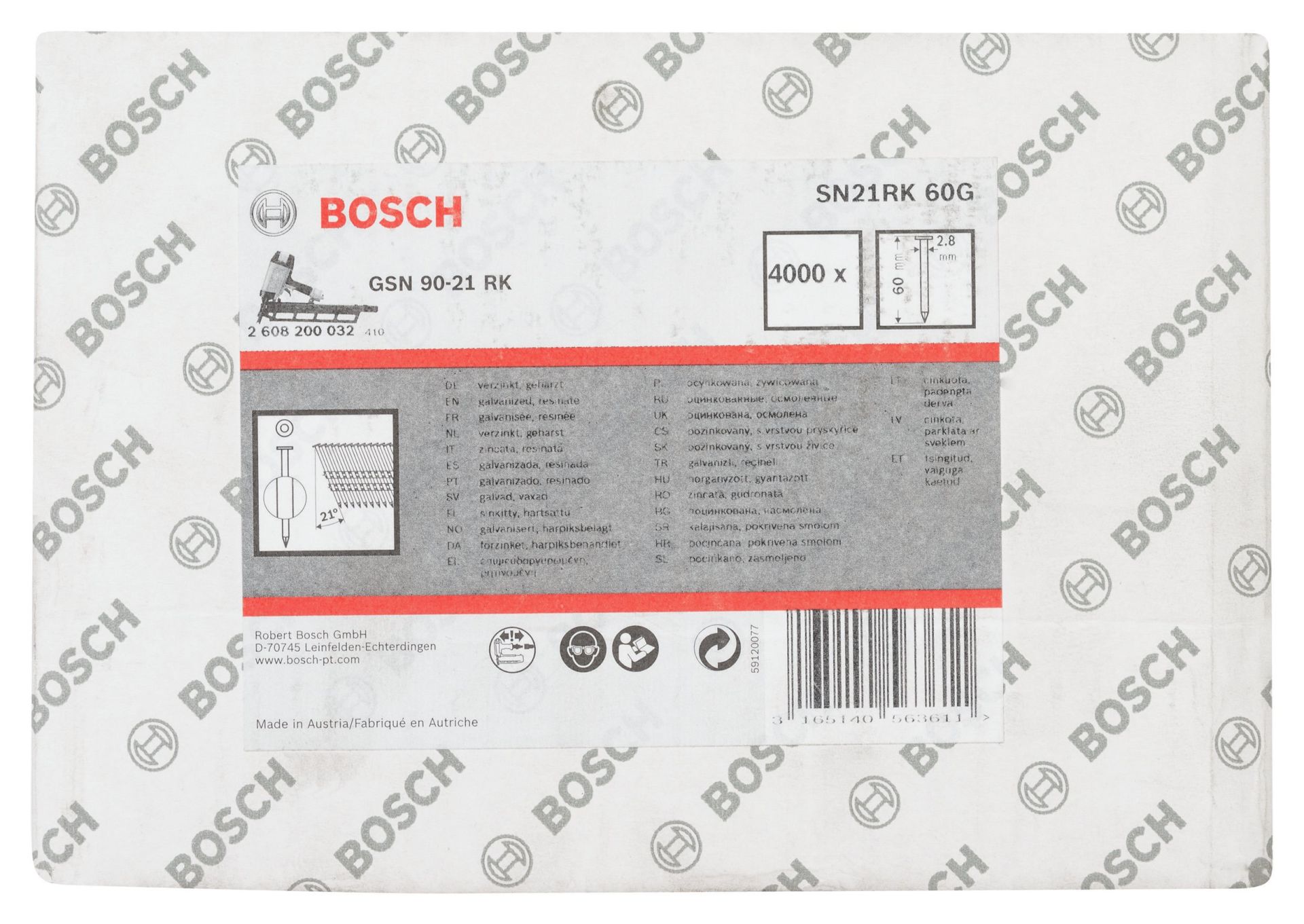 Bosch GSN 90-21DK Çivi  60mm 4000li Düz ÇinkoK