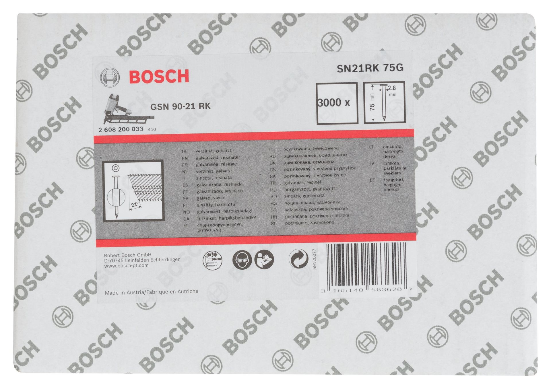 Bosch GSN 90-21DK Çivi  75mm 3000li Düz ÇinkoK