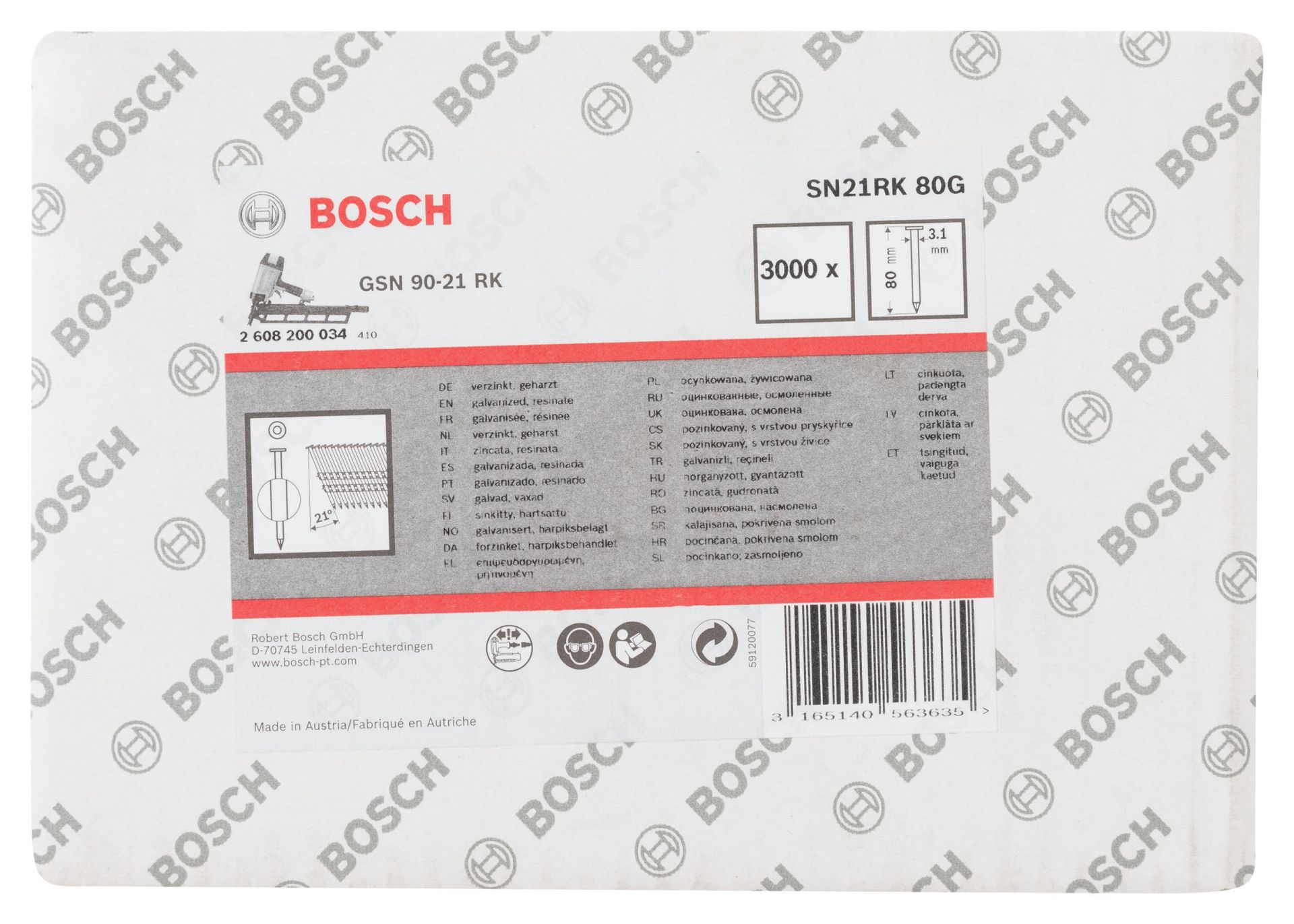 Bosch GSN 90-21DK Çivi  80mm 3000li Düz ÇinkoK