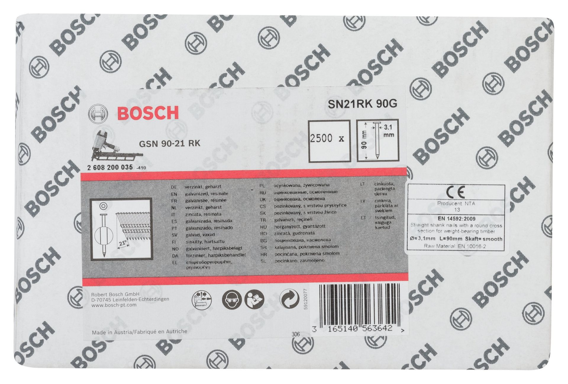 Bosch GSN 90-21DK Çivi  90mm 2500lü Düz ÇinkoK