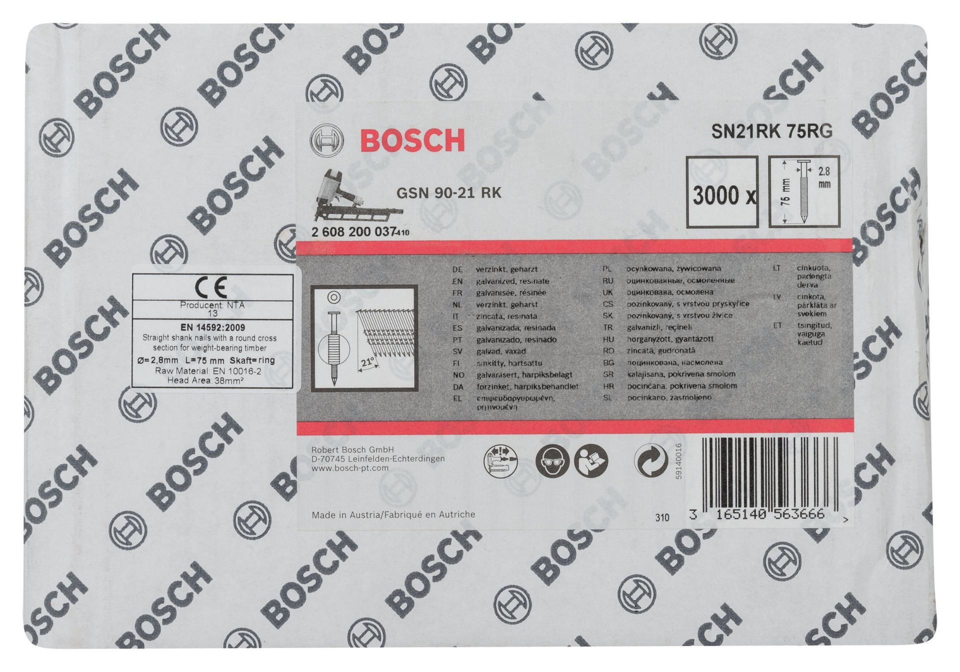 Bosch GSN 90-21DK Çivi  75mm 3000li YivliÇinko