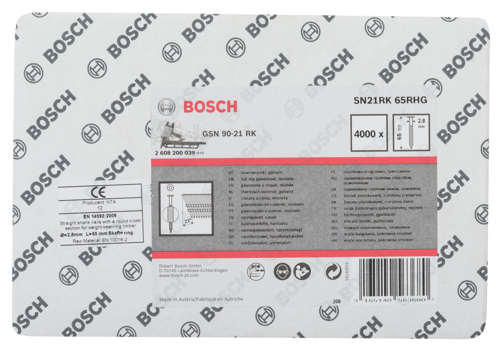 Bosch GSN 90-21DK Çivi  65mm 4000li YivliGalv