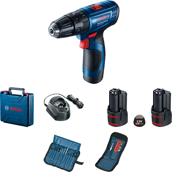 Bosch GSB 120-LI + 23 parça  delme ve vidalama ucu seti +2 x 2.0Ah Çift Akülü Darbeli Delme Vidalama Makinesi