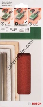 Bosch - Titreşimli Zımpara Kağıdı 10'lu, 93 x 230 mm 180 Kum 8 Delik