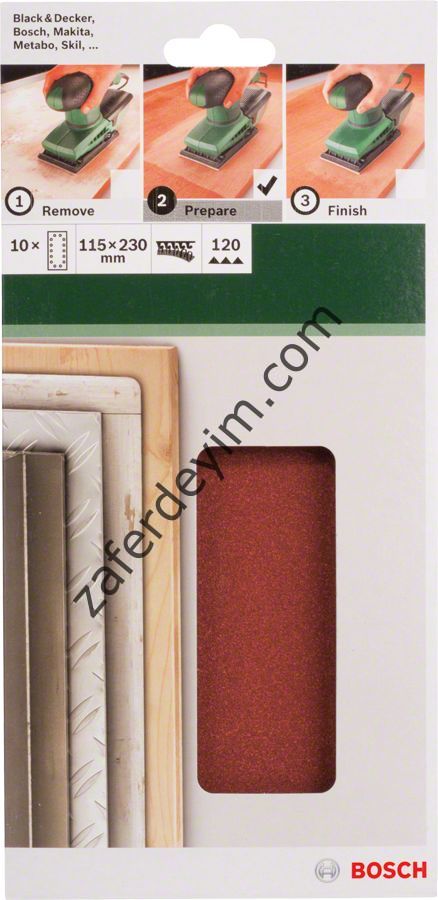 Bosch - Titreşimli Zımpara Kağıdı 10'lu, 115 x 230 mm 180 Kum 14 Delik