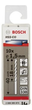 Bosch HSS-Co 1,5*40 mm 10'lu Paket