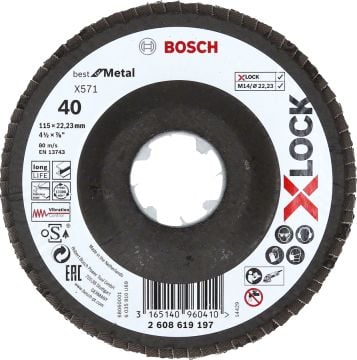 Bosch - X-LOCK - 115 mm 40 Kum Best Serisi Metal Flap Disk