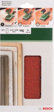 Bosch - Titreşimli Zımpara Kağıdı 10'lu, 115 x 230 mm 40 Kum 14 Delik