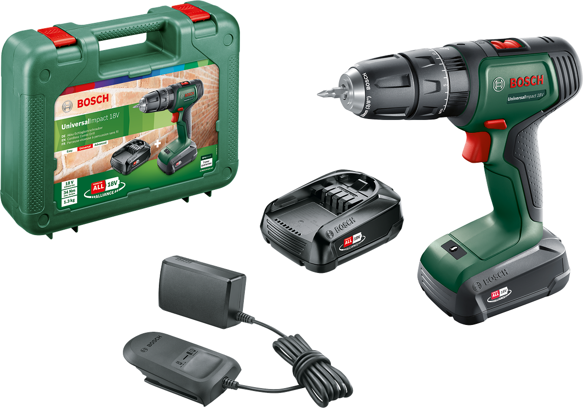 Bosch UniversalImpact 18 Çift Akülü Darbeli Delme Vidalama Makinesi (2 x 1,5Ah)