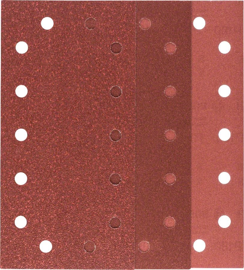 Bosch - Titreşimli Zımpara Kağıdı 10'lu Set, 115 x 230 mm 60/120/180 Kum 14 Delik