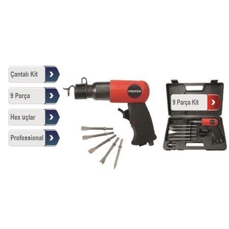 Proter Havalı Kırıcı Keski (9 Parça Çantalı Kit) PH 2145 K