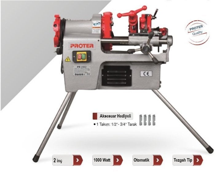 Proter 2'' 1000 W Tezgah Tip Pafta Makinası PR 2002