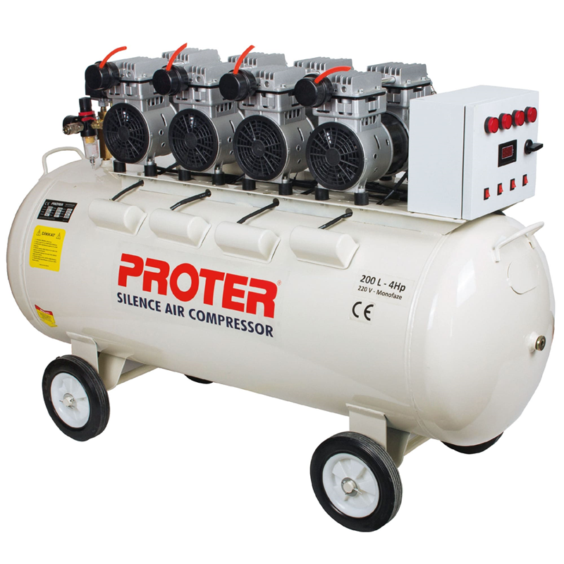 Proter PR 204 S Sessiz-Yağsız  200 LT 4HP Monofoze 8 Bar Hava Kompresörü